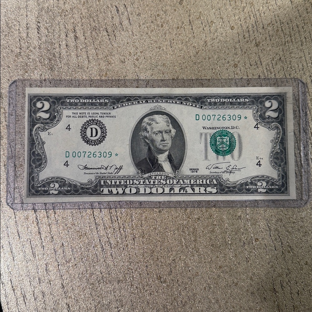 Unique Two Dollar Bill with Green Seal